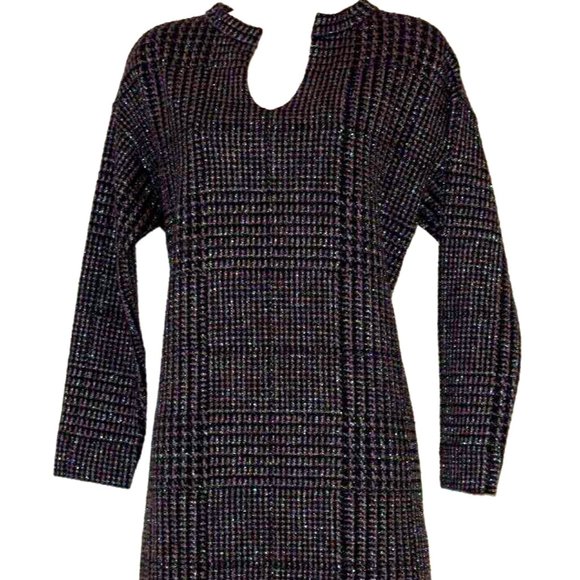 A-K-R-I-S- Punto Cotton Blend Black Brown Long Sleeve Jersey Dress Size :6 - Picture 3 of 6